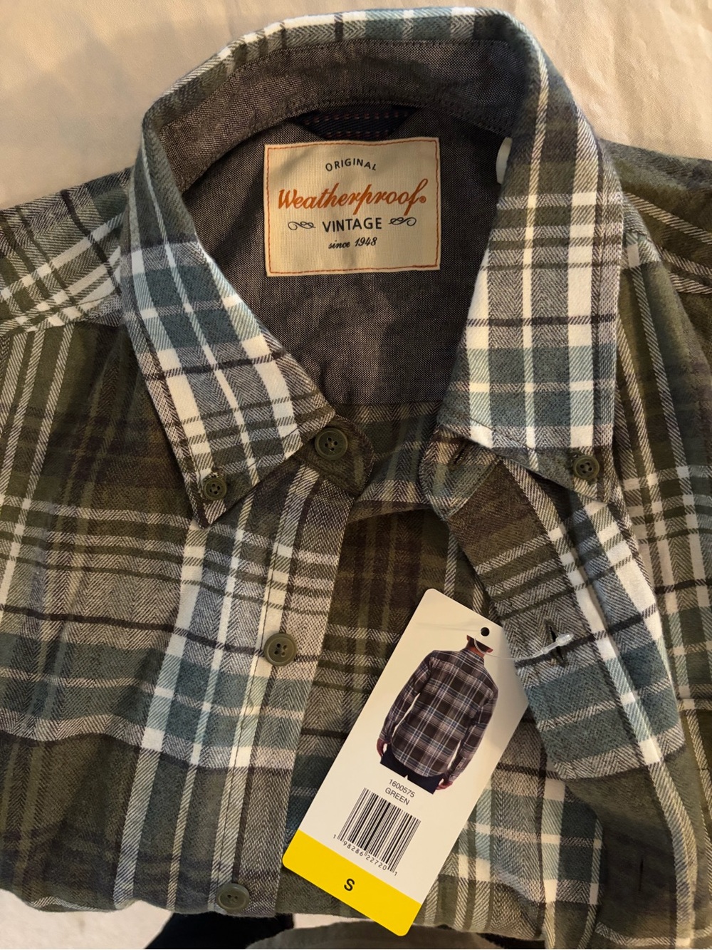 Weatherproof Green and White Plaid Button-Down Shirt
